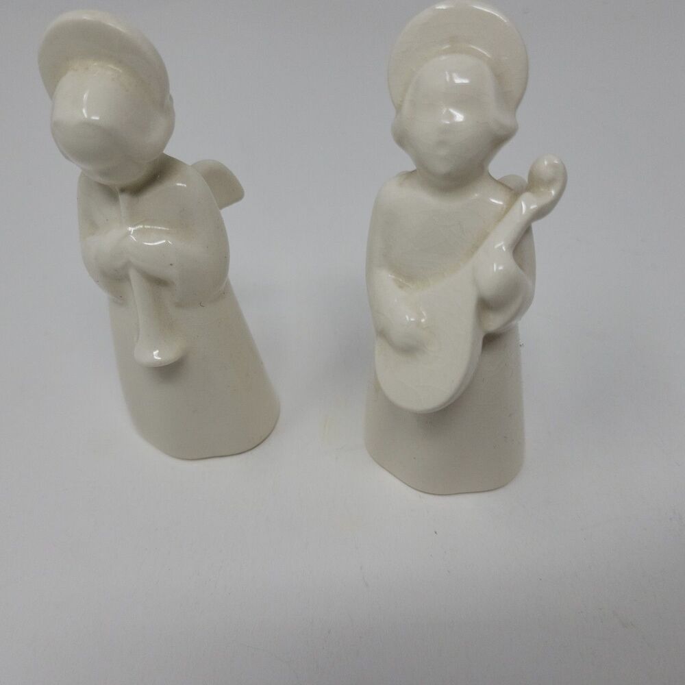 Vintage Royal Copenhagen Choir Angel Figurines w/Horn Guitar Denmark Christmas 2